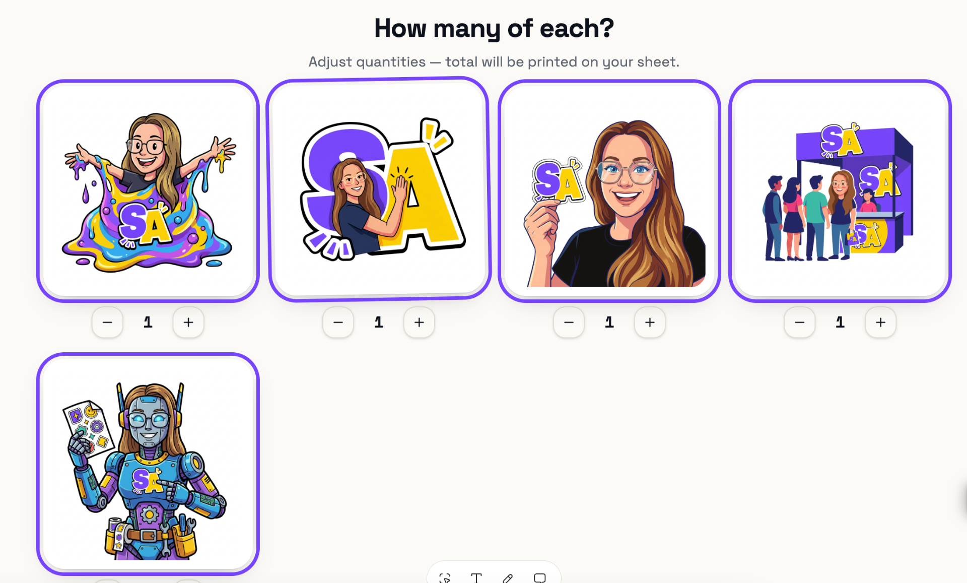 Pick designs & quantity — Screenshot